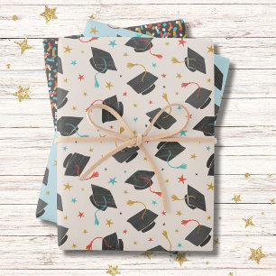 Graduation Cap, Tassel and Confetti Wrapping Paper Sheet