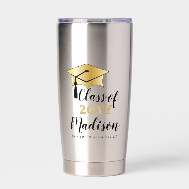 Graduation Cap - Tassel Black Gold Class Year Insulated Tumbler (Front)