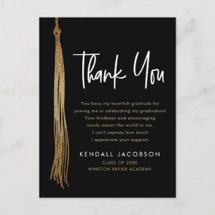 Graduation Cap Tassel Gold Black Minimalist Modern Announcement Postcard