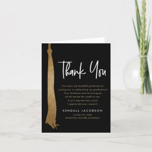 Graduation Cap Tassel Gold Black Modern Thank You Card