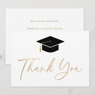 Graduation Cap Tassel Gold Modern Script Thank You Card