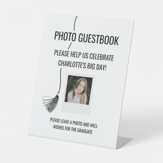 Graduation Cap Tassel Photo Guest Book Pedestal Sign (Front)
