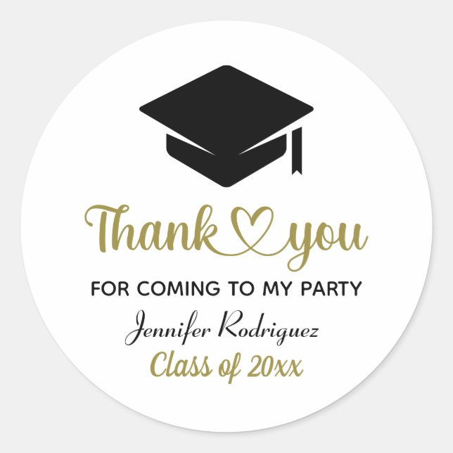 Graduation Cap Thank You For Coming To My Party Classic Round Sticker (Front)