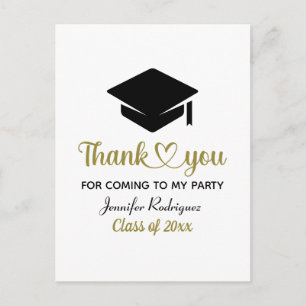 Graduation Cap Thank You For Coming To My Party Postcard