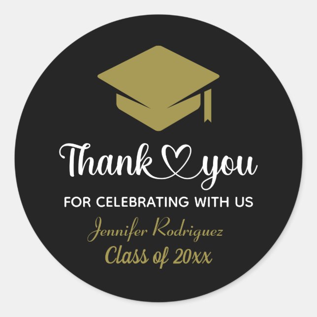Graduation Cap Thank You Grad Love And Thanks Classic Round Sticker (Front)