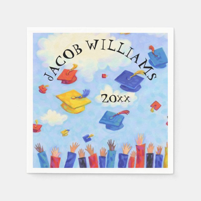 Graduation Cap Toss Add Name and Year Napkin (Front)