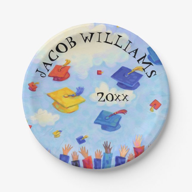 Graduation Cap Toss Add Name and Year Paper Plate (Front)