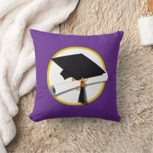 Graduation Cap w/Diploma - Dark Blue Background Cushion