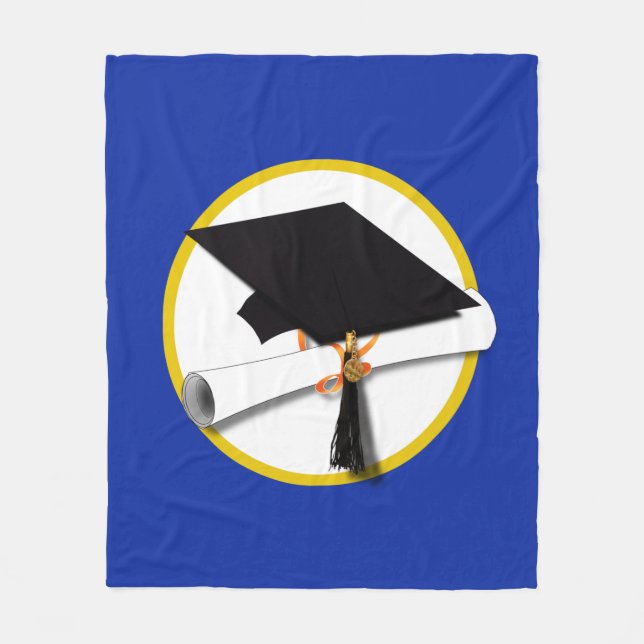 Graduation Cap w/Diploma - Dark Blue Background Fleece Blanket (Front)