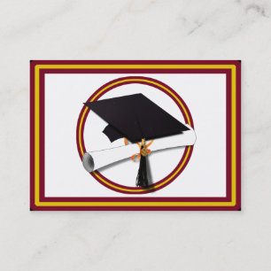 Graduation Cap w/Diploma - Gold & Red Calling Card