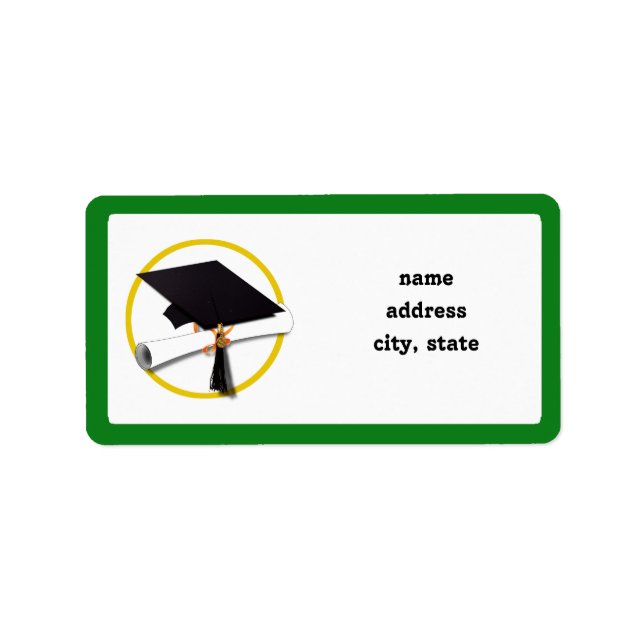 Graduation Cap w/Diploma - Green Background Label (Front)