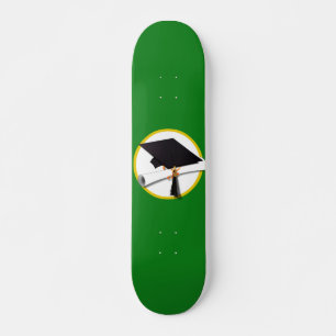 Graduation Cap w/Diploma - Green Background Skateboard
