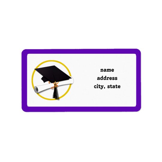 Graduation Cap w/Diploma - Purple Background Address Label
