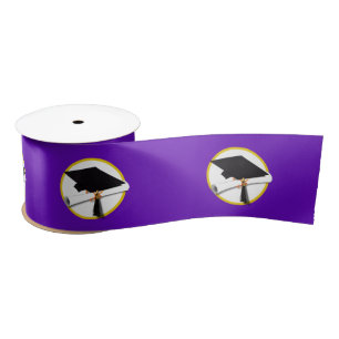 Graduation Cap w/Diploma - Purple Satin Ribbon