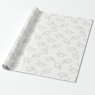 Graduation Cap White Gold Metallic Wrapping Paper