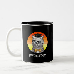 Graduation cap with cat Two-Tone coffee mug