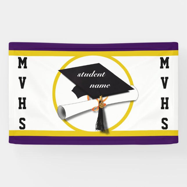 Graduation Cap with Diploma and Gold Circle Banner (Horizontal)