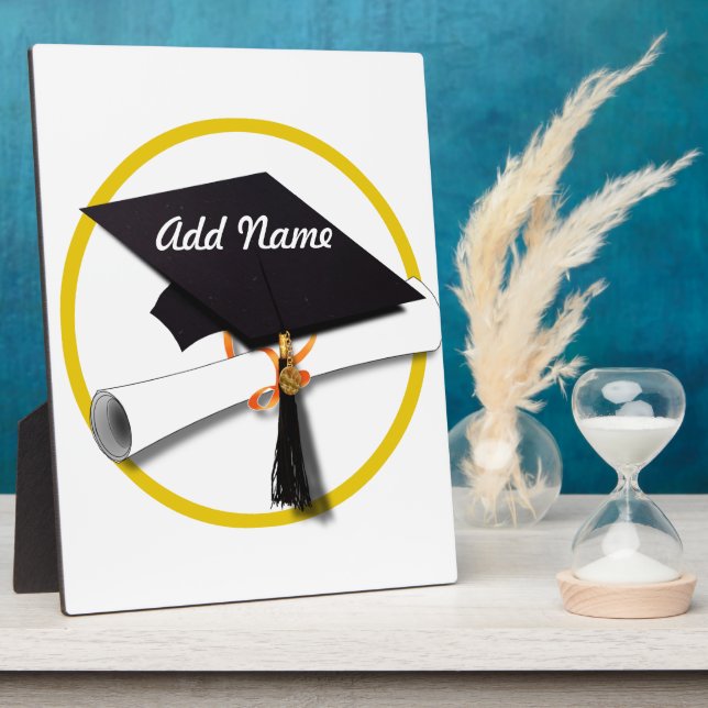 Graduation Cap with Diploma and Gold Circle Plaque (Side)