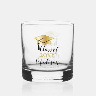 Graduation Cap with Tassel Class Year Whiskey Glass