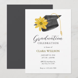 Graduation cap with yellow flower invitation