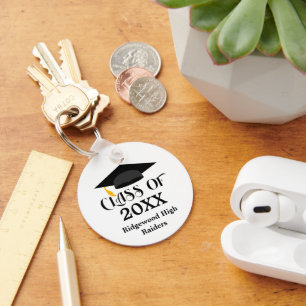 Graduation Cap Your School Name Key Ring