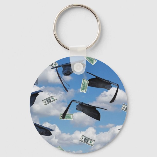Graduation caps and money in sky key ring (Front)