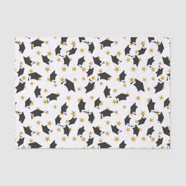 Graduation Caps And Stars Tissue Paper (Front)