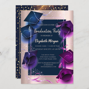 Graduation Caps Rose Gold,Dots Graduation Party Invitation