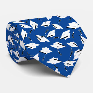 Graduation Caps Tossed Celebration White on Blue Tie
