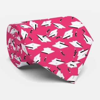 Graduation Caps Tossed Celebration White on Pink Tie