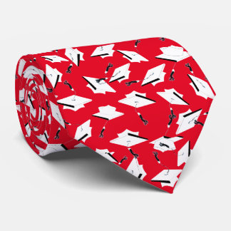 Graduation Caps Tossed Celebration White on Red Tie