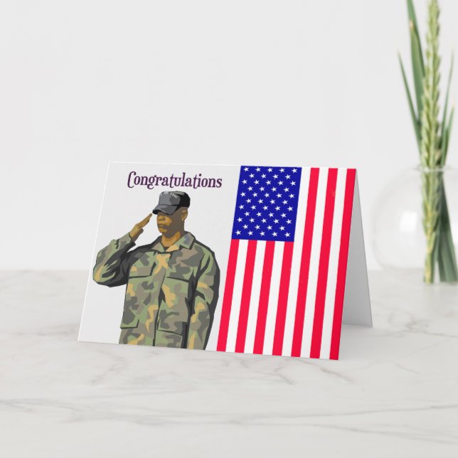 Graduation Card for Army Boot Camp Man & Flag (Front)