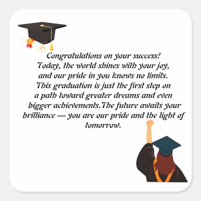  Graduation Card | Inspirational Quote | Class of  Square Sticker (Front)