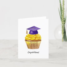 Graduation Card, Watercolor Cap With Cupcake
