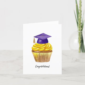 Graduation Card, Watercolor Cap With Cupcake Holiday Card