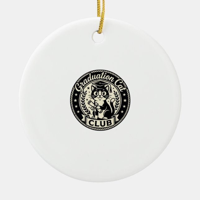 Graduation Cat Funny Cat Graphic - Graduation Cat  Ceramic Tree Decoration (Front)