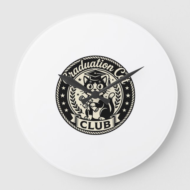 Graduation Cat Funny Cat Graphic - Graduation Cat  Large Clock (Front)