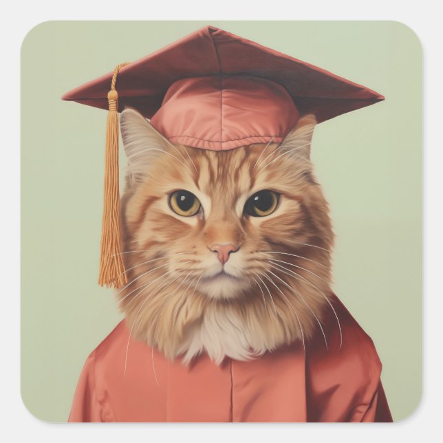 Graduation Cat Square Sticker (Front)