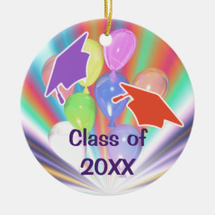 Graduation Celebration Caps and Balloons Ceramic Tree Decoration