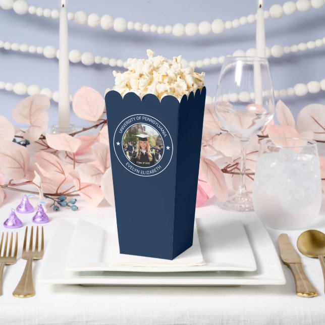 Graduation Celebration Classic Style Popcorn Navy Favour Box (Wedding)