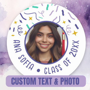Graduation Celebration Custom Photo Festive Classic Round Sticker