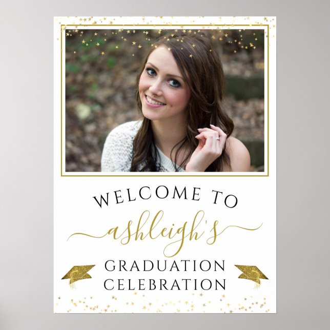 Graduation Celebration Party Gold Glitter Welcome Poster (Front)
