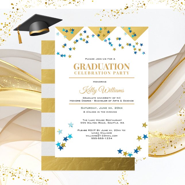 Graduation Celebration Party, Gold, Name, Invitation (Graduation Celebration Party Gold Trim Invitation)