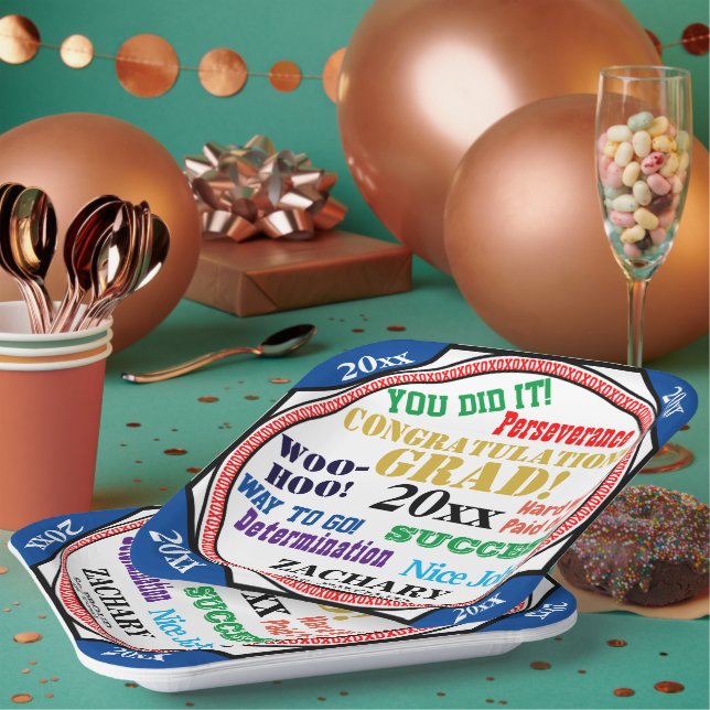 Graduation Celebration Personalise School Colours Paper Plate (Multi)
