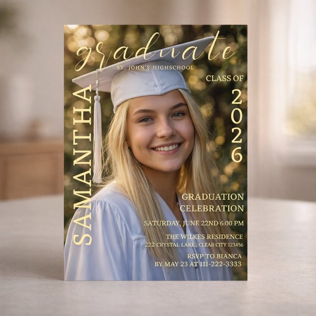 Graduation Celebration Photo Invite (Modern graduation celebration design with elegant photo layout and clean magazine style)