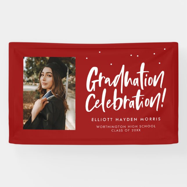 Graduation celebration red handlettered graduate banner (Horizontal)