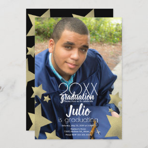 Graduation Celebration  Stars Script Photo Invitation