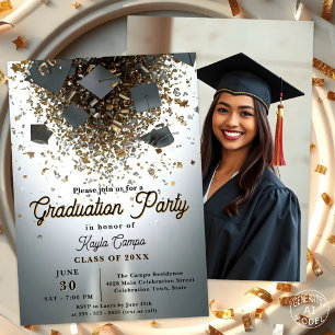 Graduation Celebration with Caps & Confetti Flair Invitation