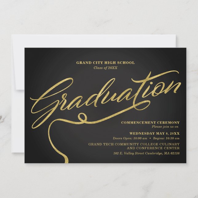 Graduation Ceremony Invitation Black Gold (Front)