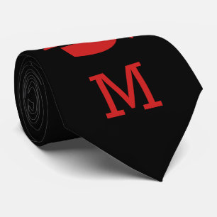 Graduation Ceremony Red Black Grad Cap Monogrammed Tie